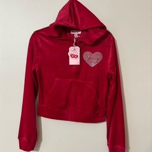 Juicy Couture Velour Hoodie Full Zip Jacket Rhinestone Logo Red Women's Size M